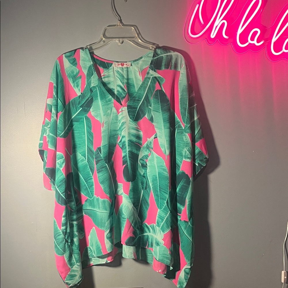 Buddy Love Pink and Green Tropical Blouse